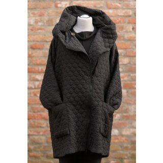 Hopsack Steppmantel mit Kapuze Oversize schwarz