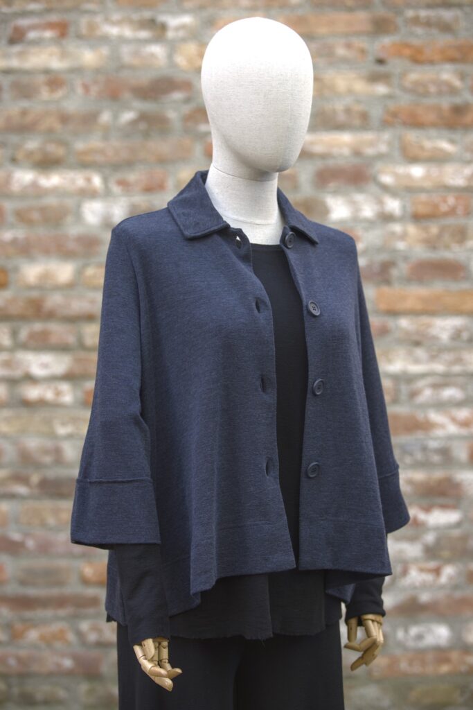 by Basics Merino Strick Jacke Swagger dunkelblau melange