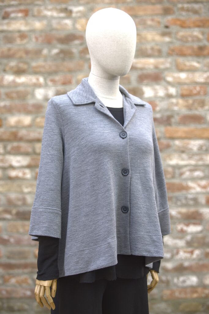by basics Merino Strick Jacke Swagger silbergrau